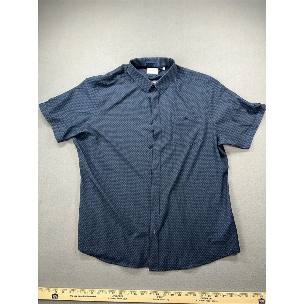 7 Diamonds Shirt Mens 2XL XXL 4 Way Stretch Blue Button Up Short Sleeve - Picture 1 of 9